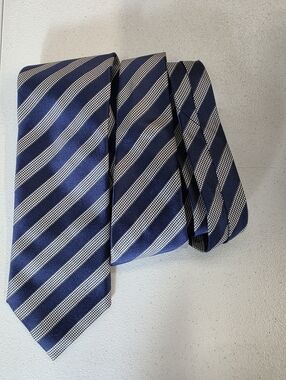 Canali Navy and White Diagonal Stripe Silk Tie